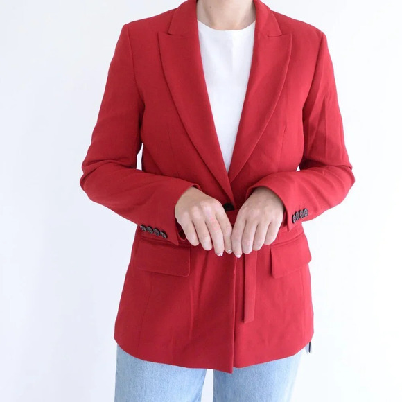 Marc Cain Red Single Button Blazer w Belt Tie Size 2 NWT - Picture 2 of 15